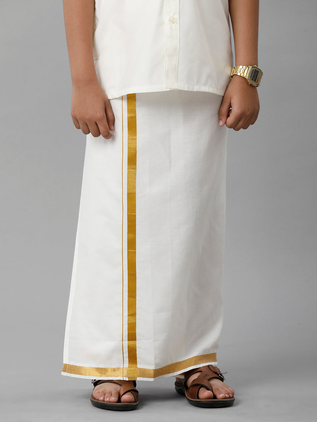 Boys Cotton Cream Half Sleeve Shirt with Dhoti Set-Zoom alternative view