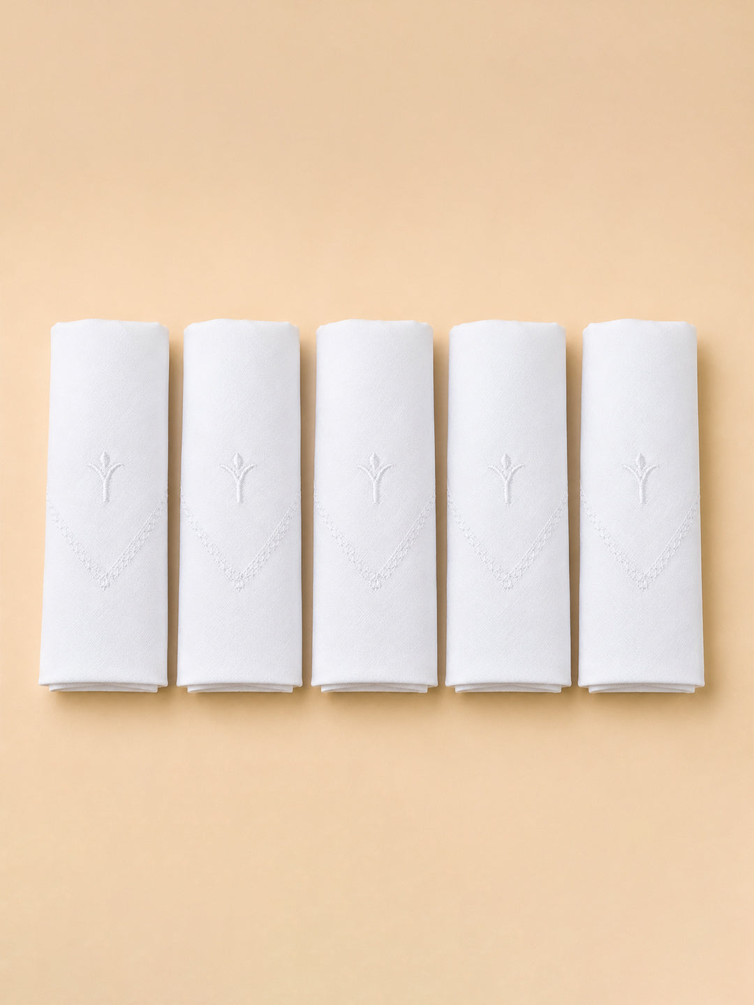 Premium Pure Linen White Hand Kerchief Set (5 in 1)