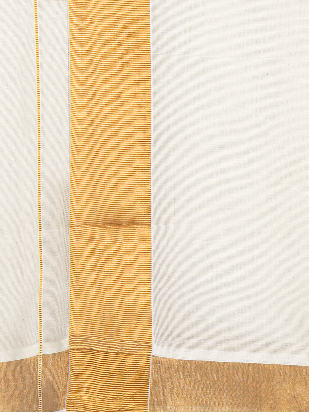 Men Kora Cotton Double Layer Cream Dhoti with 2"inch Gold Jari Border Mangal