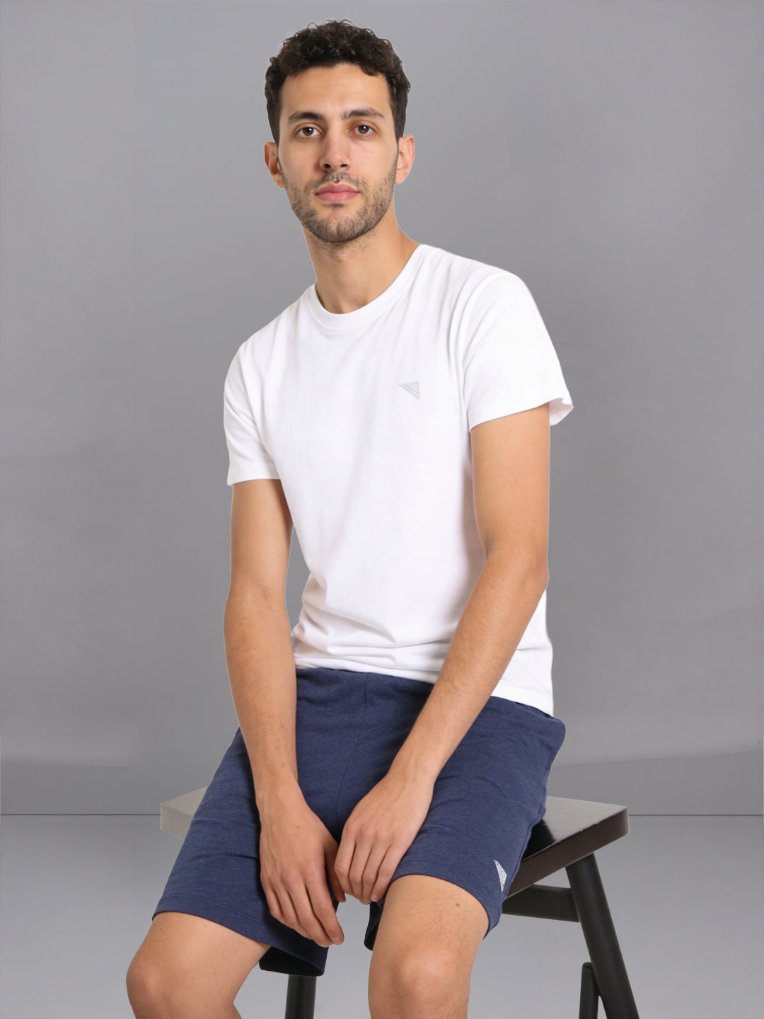 Men White Crew neck T-Shirt with Denim Shorts Combo ES10