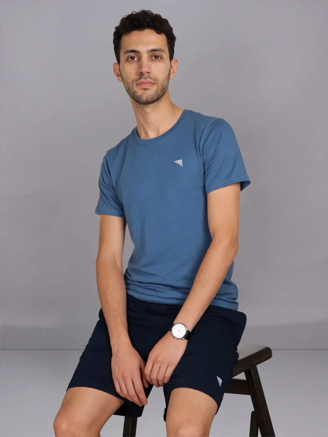 Men Petrol Blue Crew neck T-Shirt with Navy Shorts Combo ES2