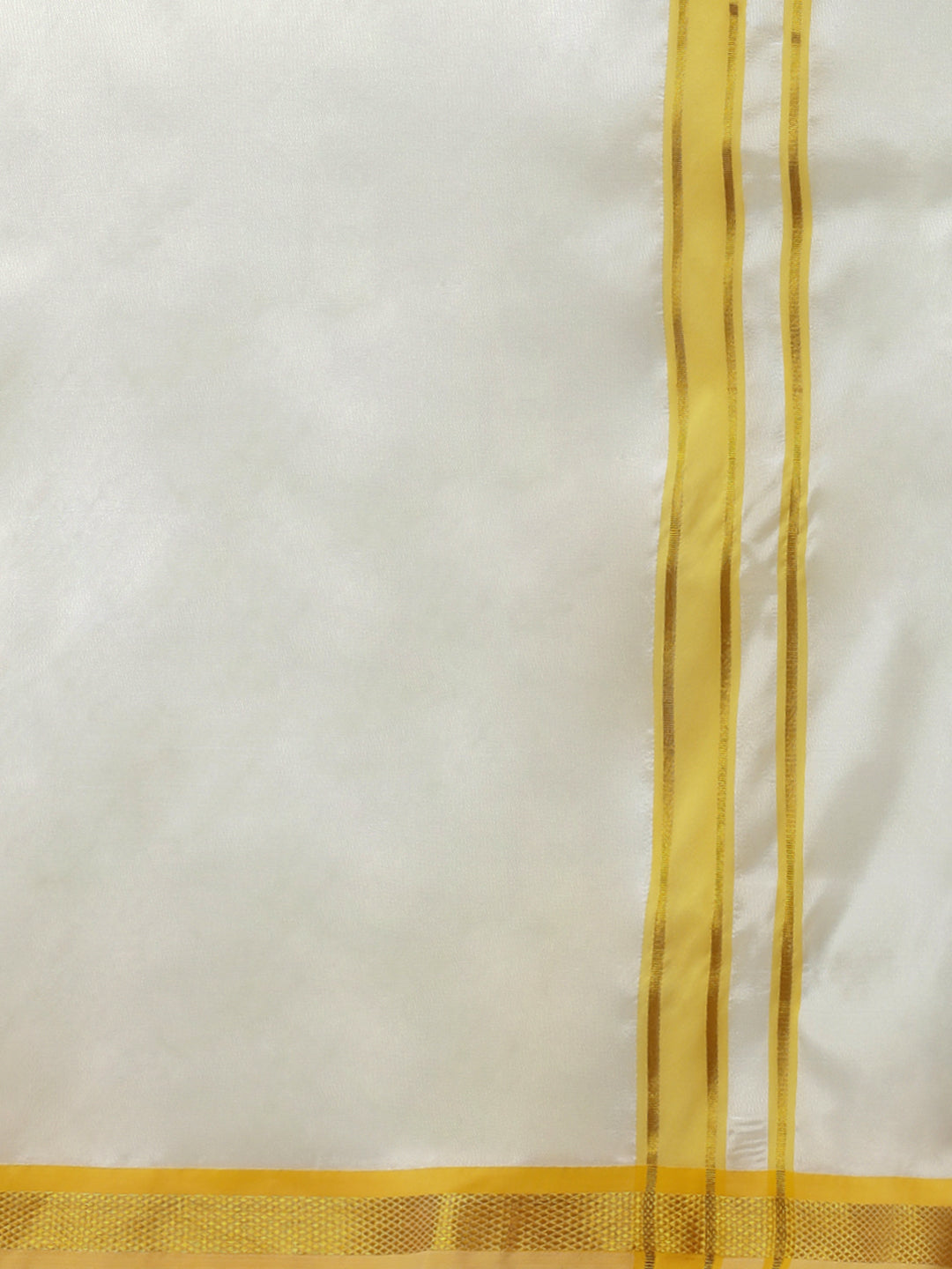 Men Full Sleeves Golden Yellow Shirt with Matching Border Cream Dhoti & Towel Set K6