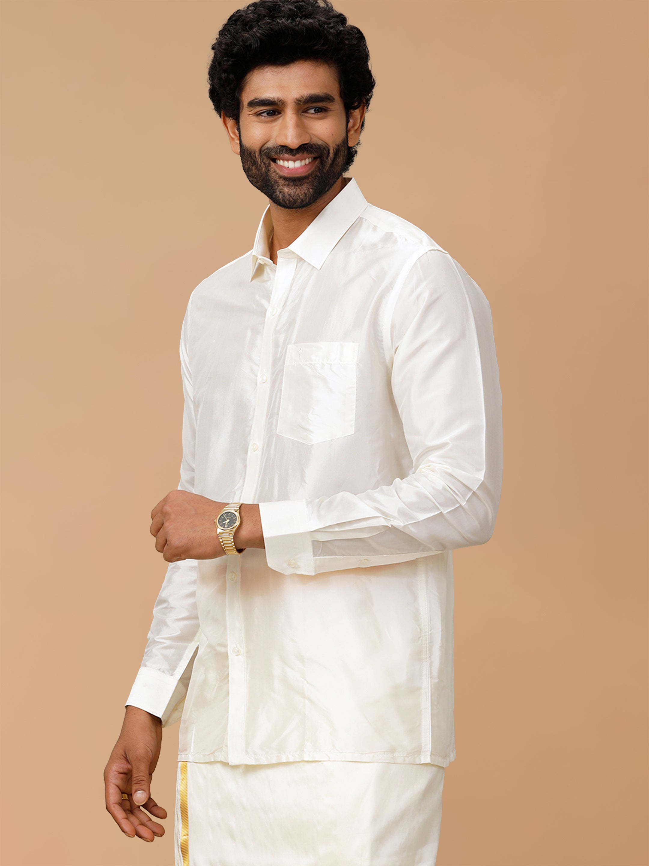 Silk Feel Cream Regular Fit Shirt