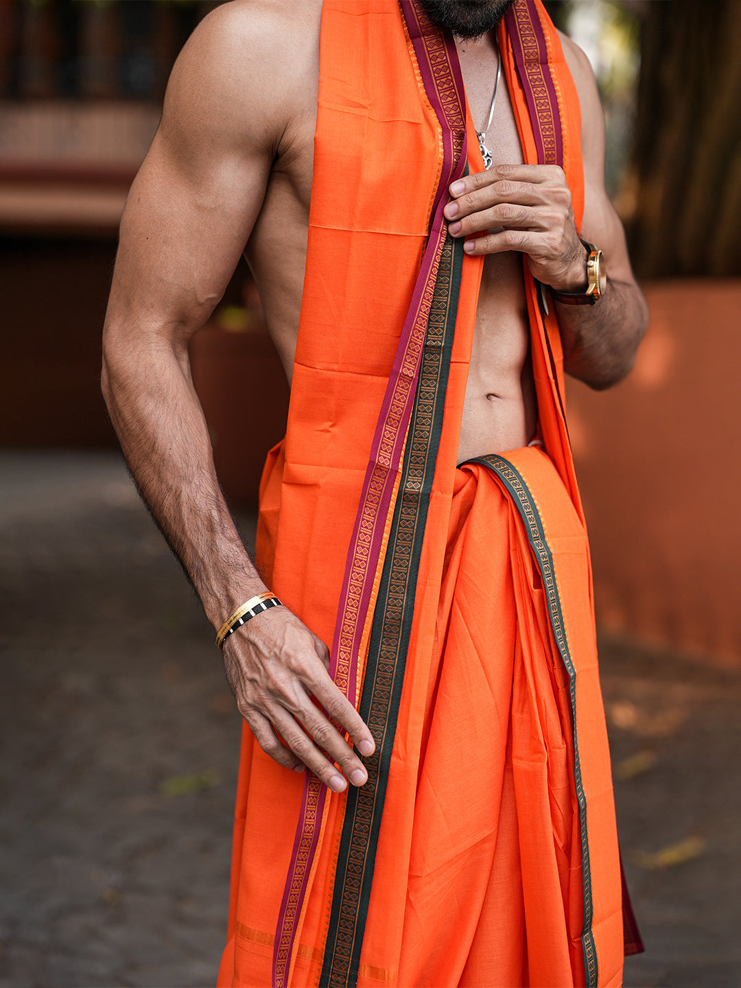 Men Panchakacham with Angavasthram Orange (9+5) Shreeman Pet