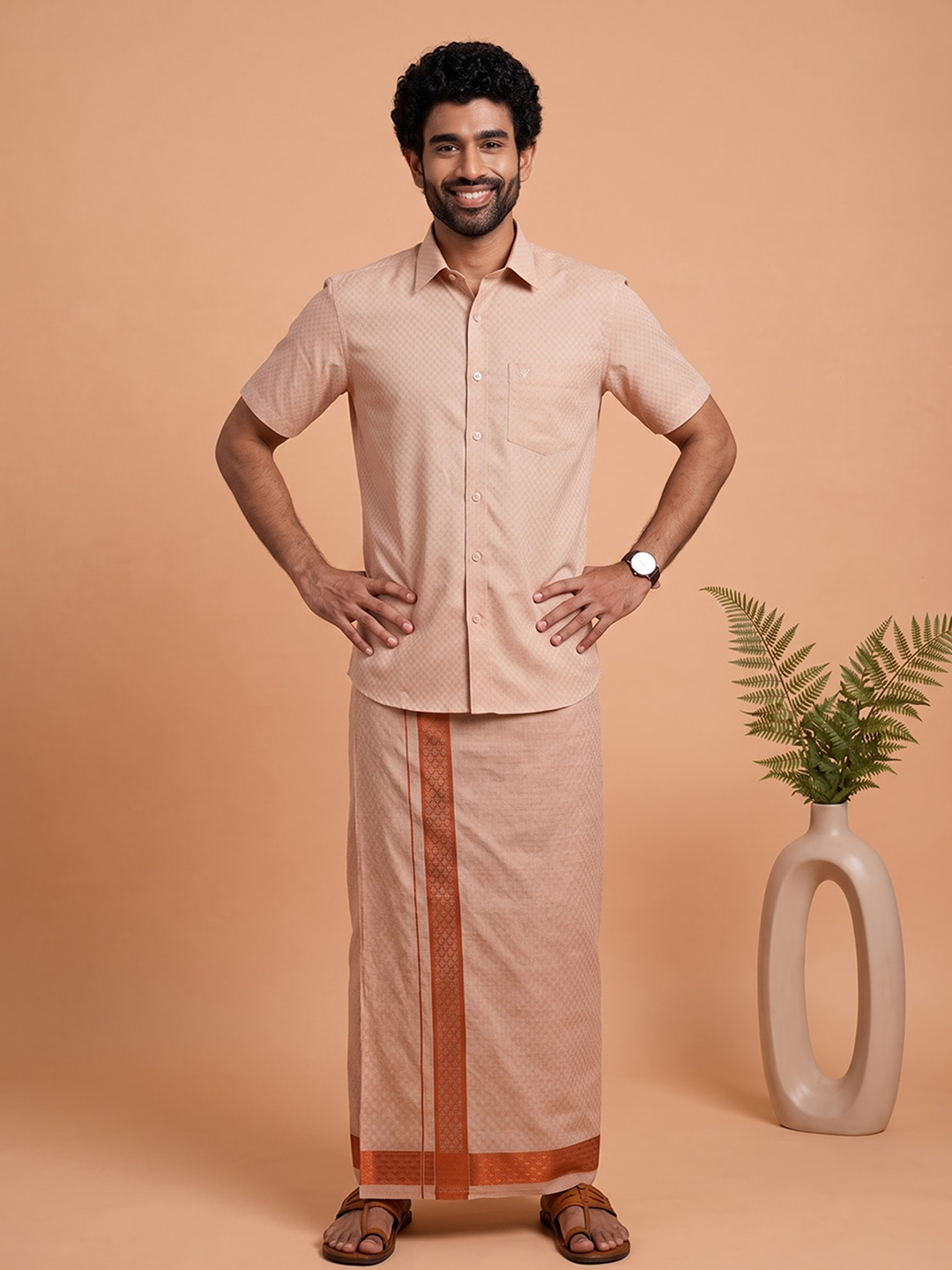 Tissue Copper Jacquard Shirt & Dhoti Set (2-in-1) | CD12