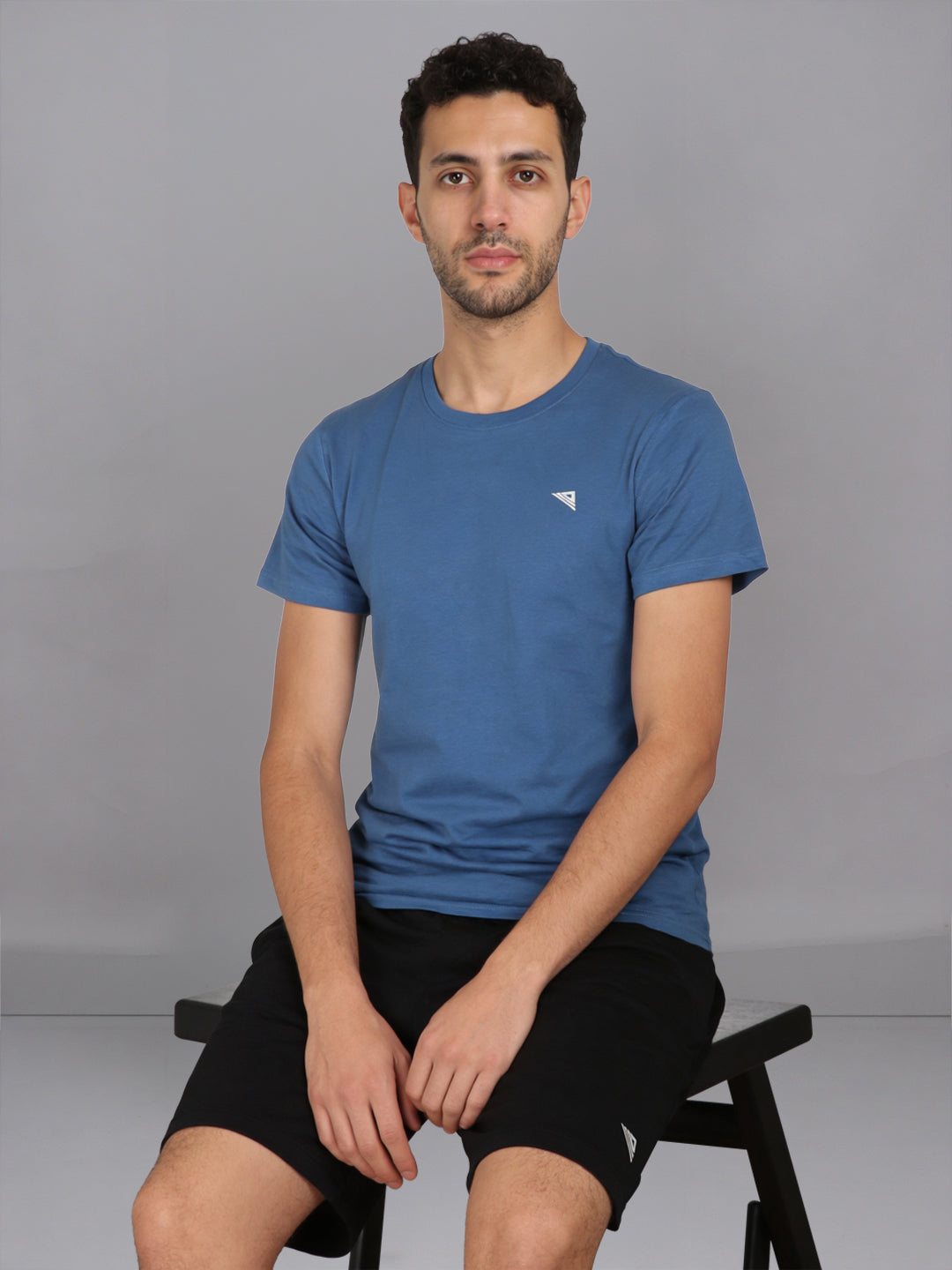 Men Petrol Blue Crew neck T-Shirt with Black Shorts Combo ES1