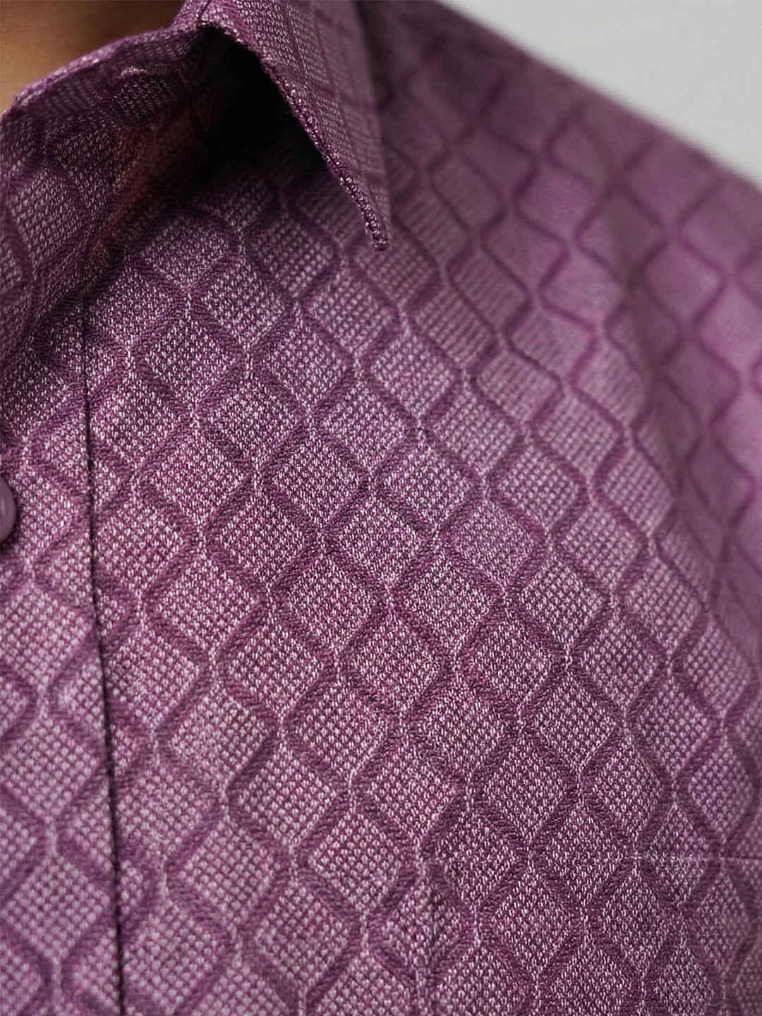 Men Dark Megenta Matching Border Dhoti With Printed Shirt Set Fusion PS28