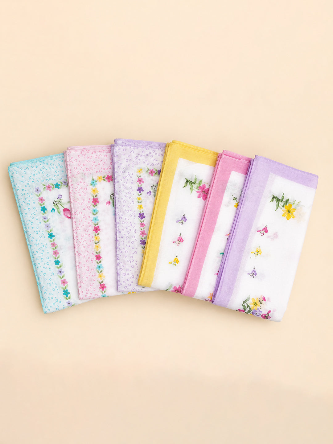 Women’s Assorted Color & Printed Cotton Handkerchief(Pack of 6)