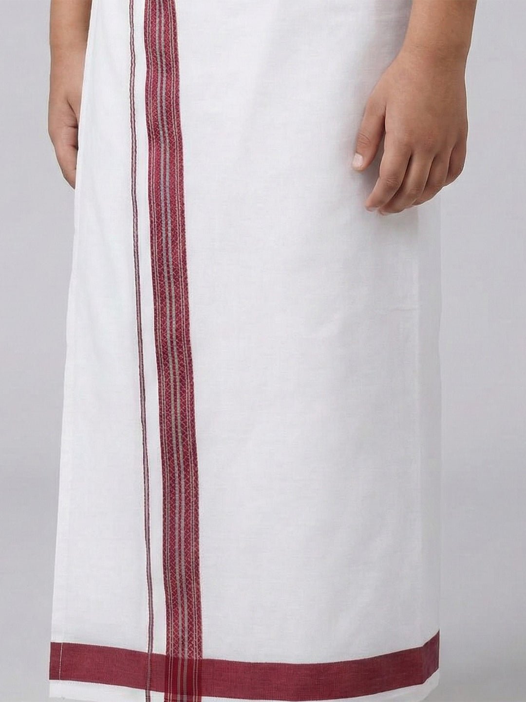 Boys Deep Red Matching Border Dhoti With Printed Shirt Set Fusion PS22