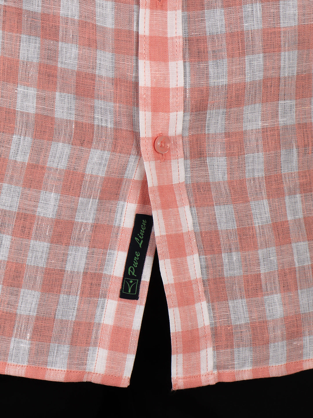 Men Pure Linen Checked Shirt Pink LS2