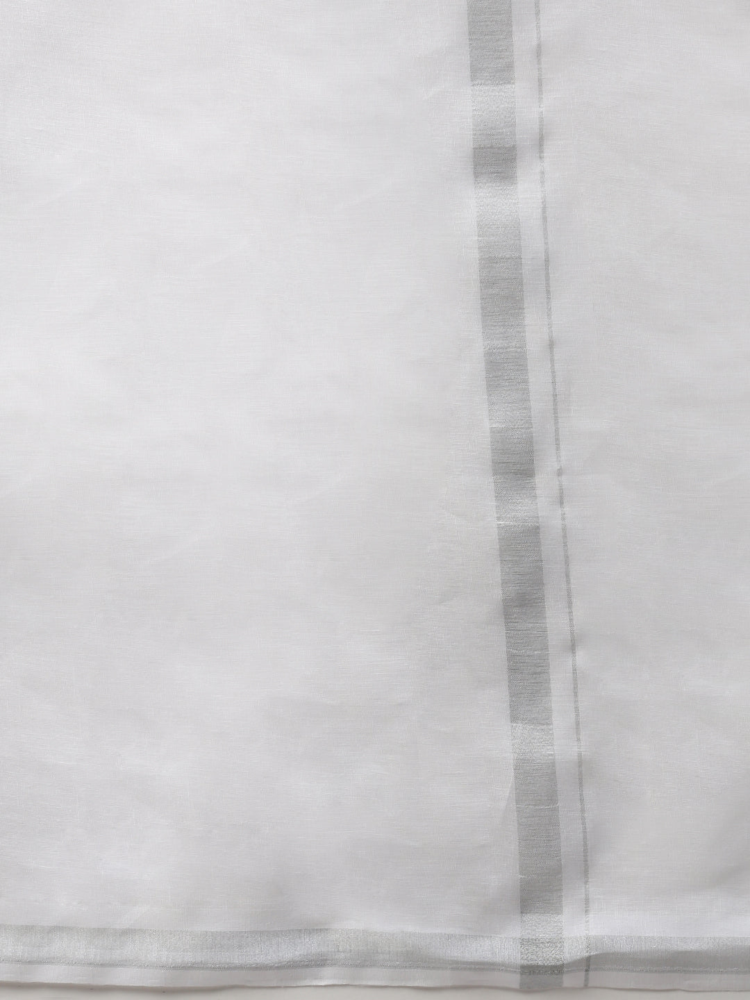 Men Pure Linen Double Layer White Dhoti with Silver Jari Border