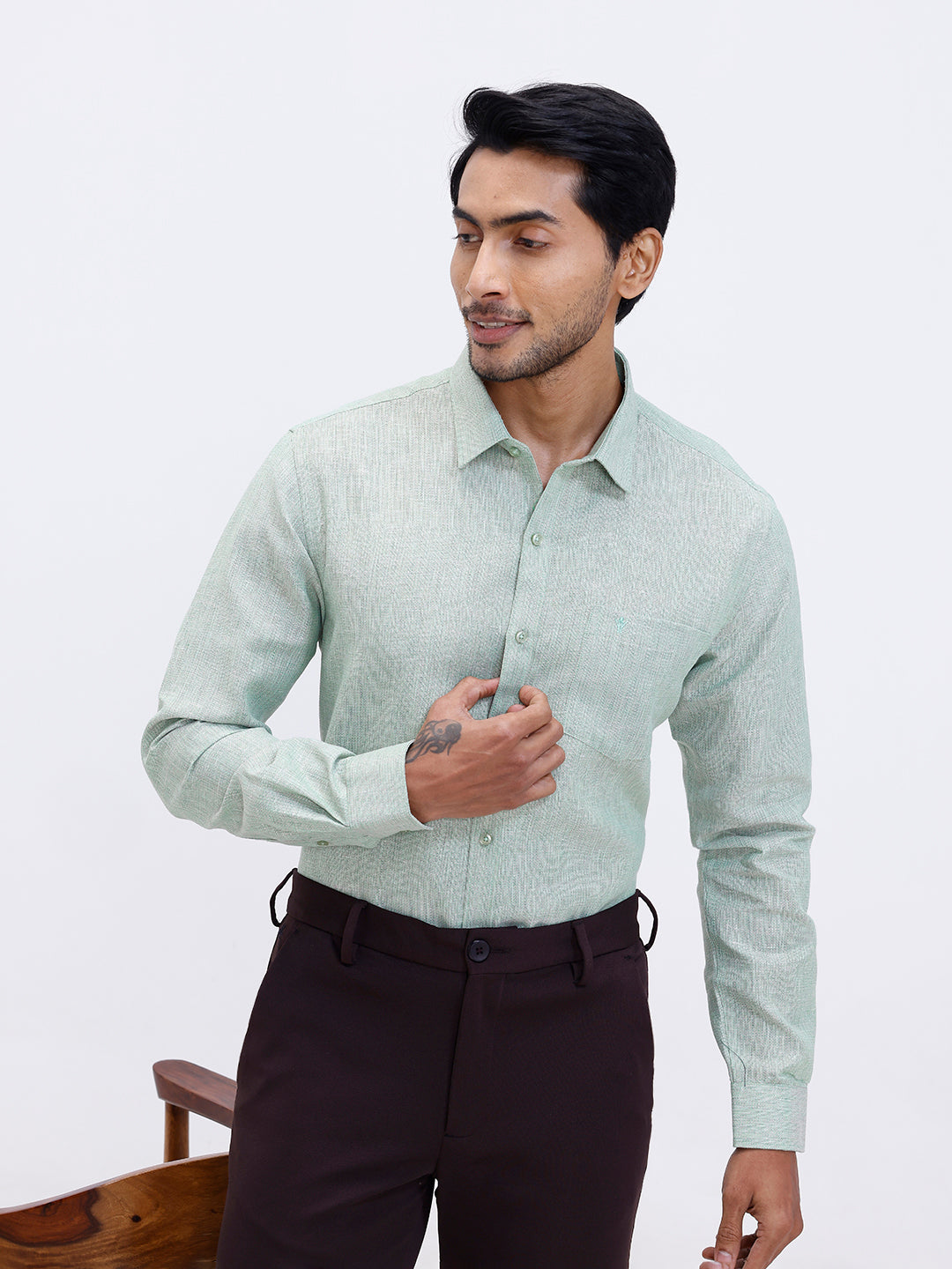 Men Cotton Rich Shirt Green Trendy 12 YL1