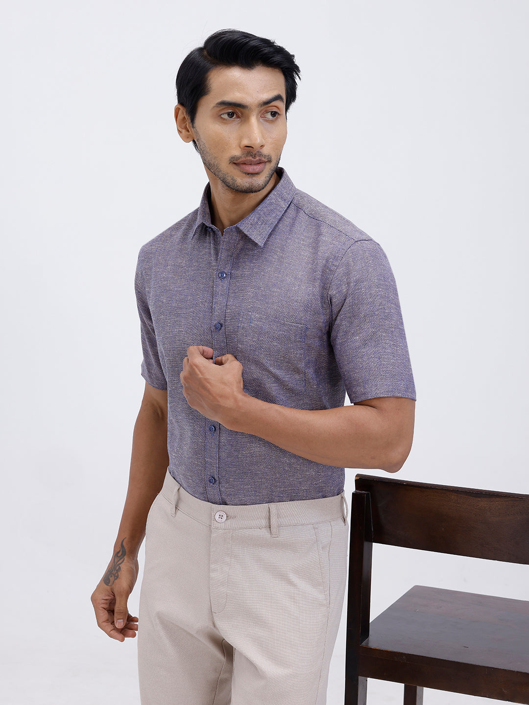 Men Cotton Rich Shirt Dark Blue Trendy 12 YL3