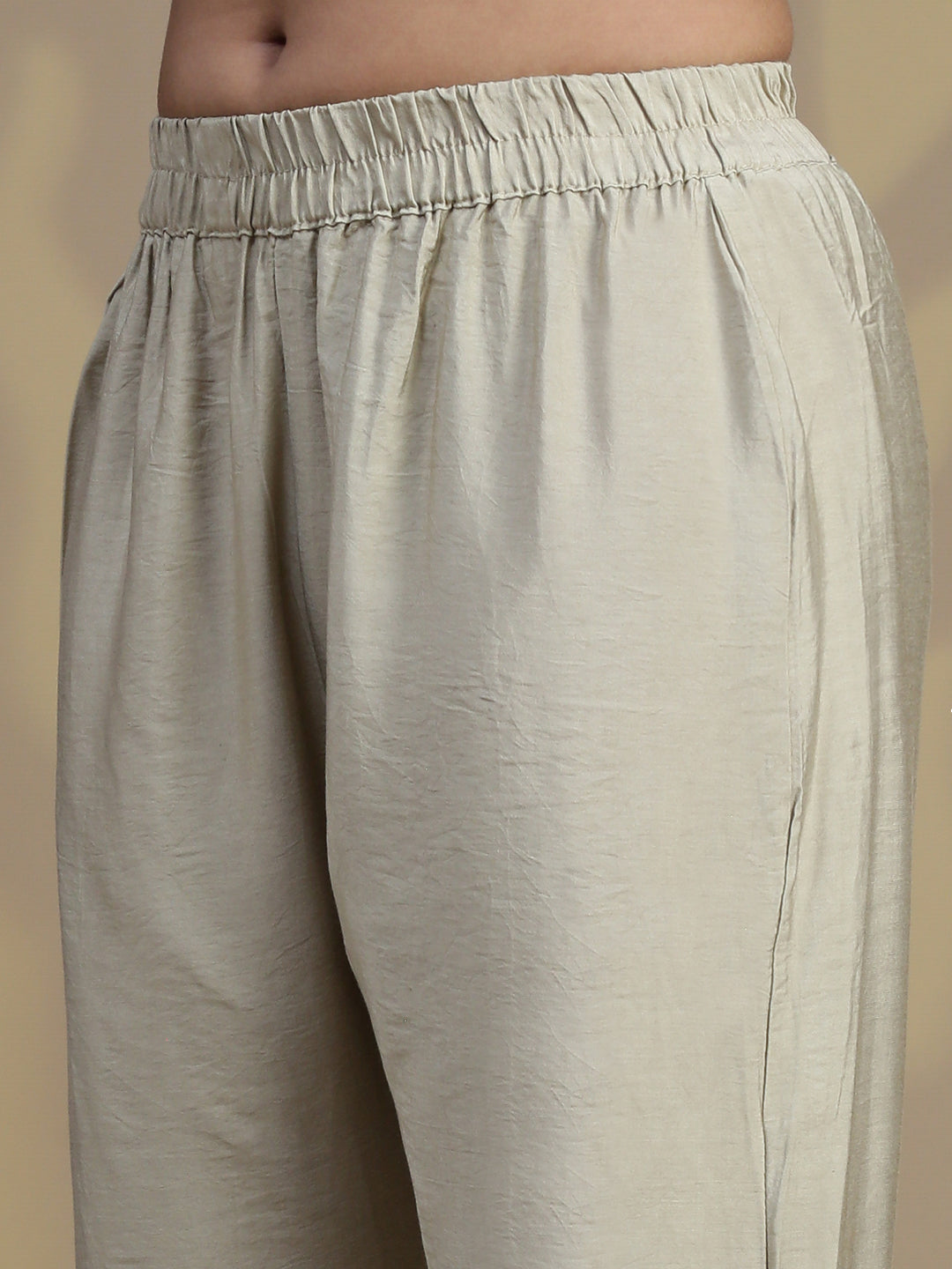 Women Beige Grey MM Silk Printed Kurti Set EKS100