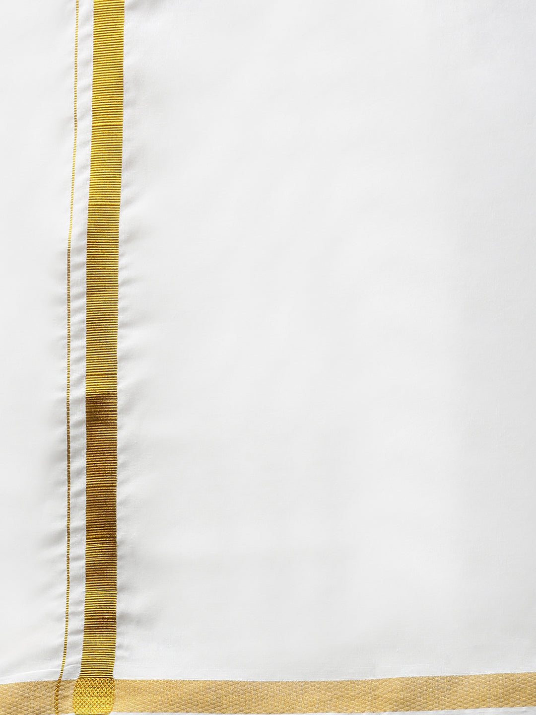 Men 100% Cotton Double Layer White Dhoti with 3/4" Gold Jari Border Good Will