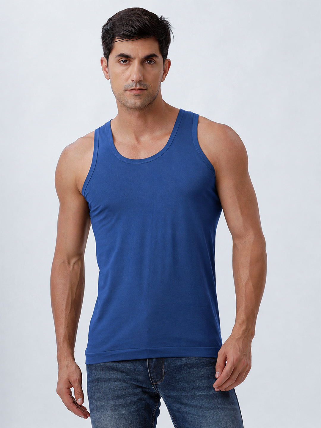Men 100% Combed Cotton Ocean Blue Vest RN Sukra (Pack of 2)
