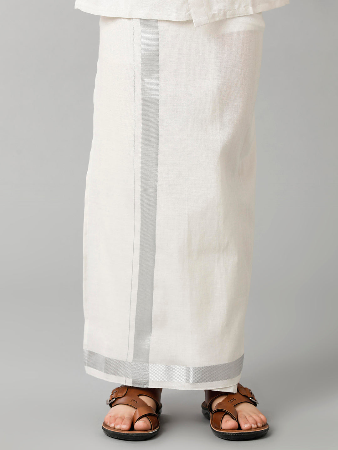 Boys Tissue Jari Half Sleeve Shirt Dhoti Set Sankalpam Silver-Bottomview