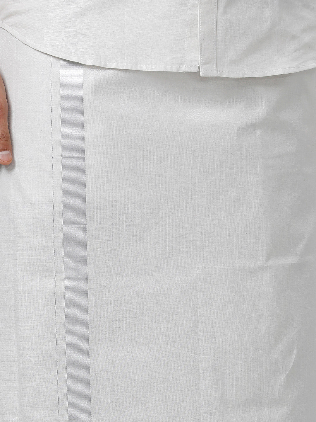 Matching Tissue Jari Dhoti Shirt &  Tissue Jari Saree Couple Combo Silver-Bottom zoom view