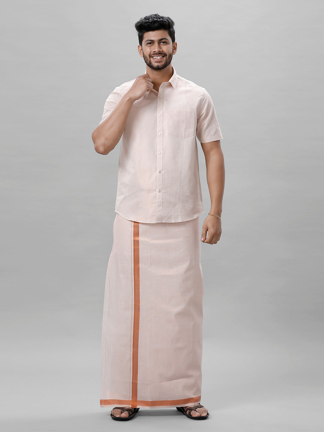 Like Father Like Son Tissue Jari Shirt Dhoti Combo Sankalpam Copper