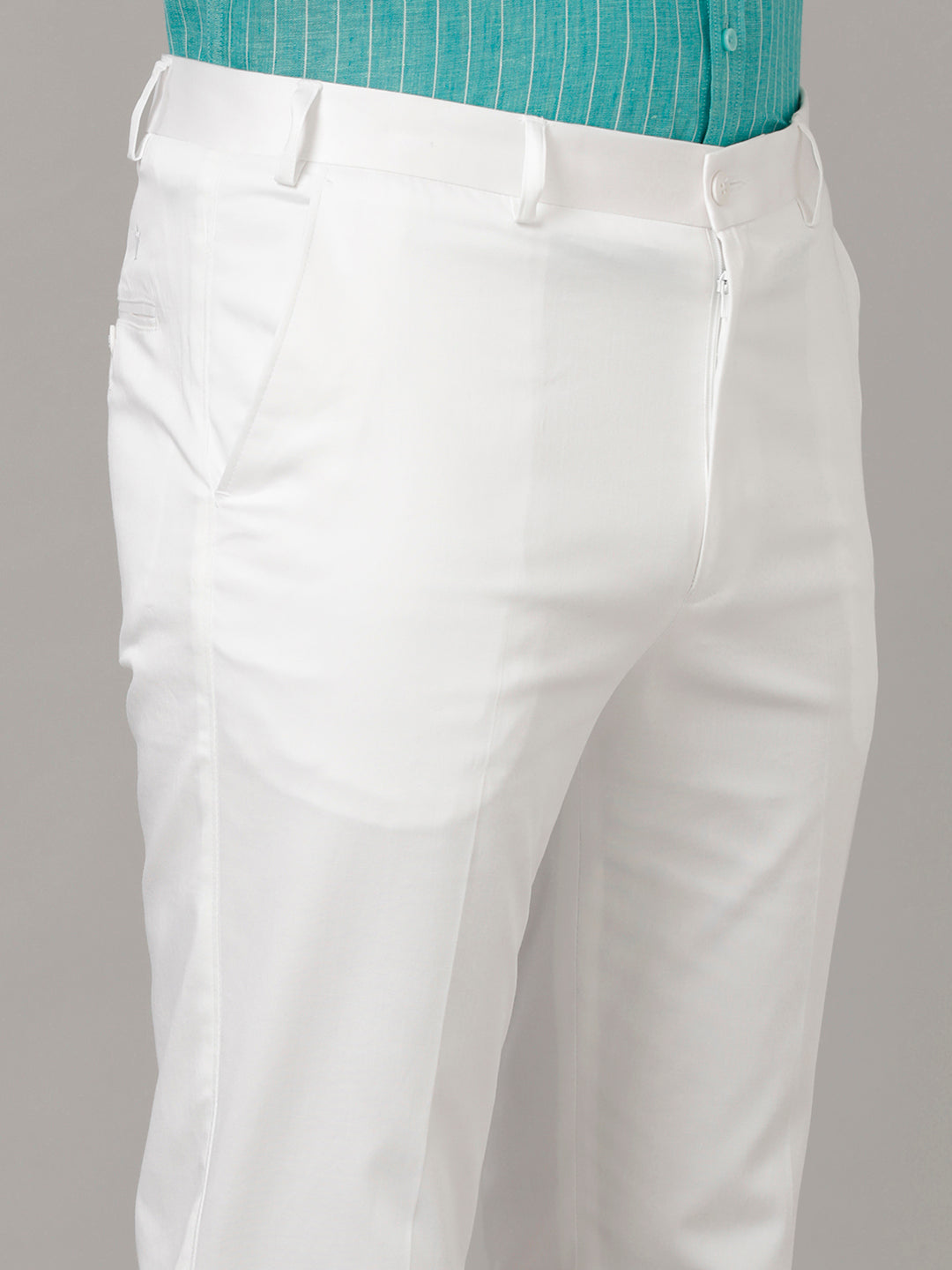 Mens Trim Fit Cotton White Pants Smart Stretch-Zoom view
