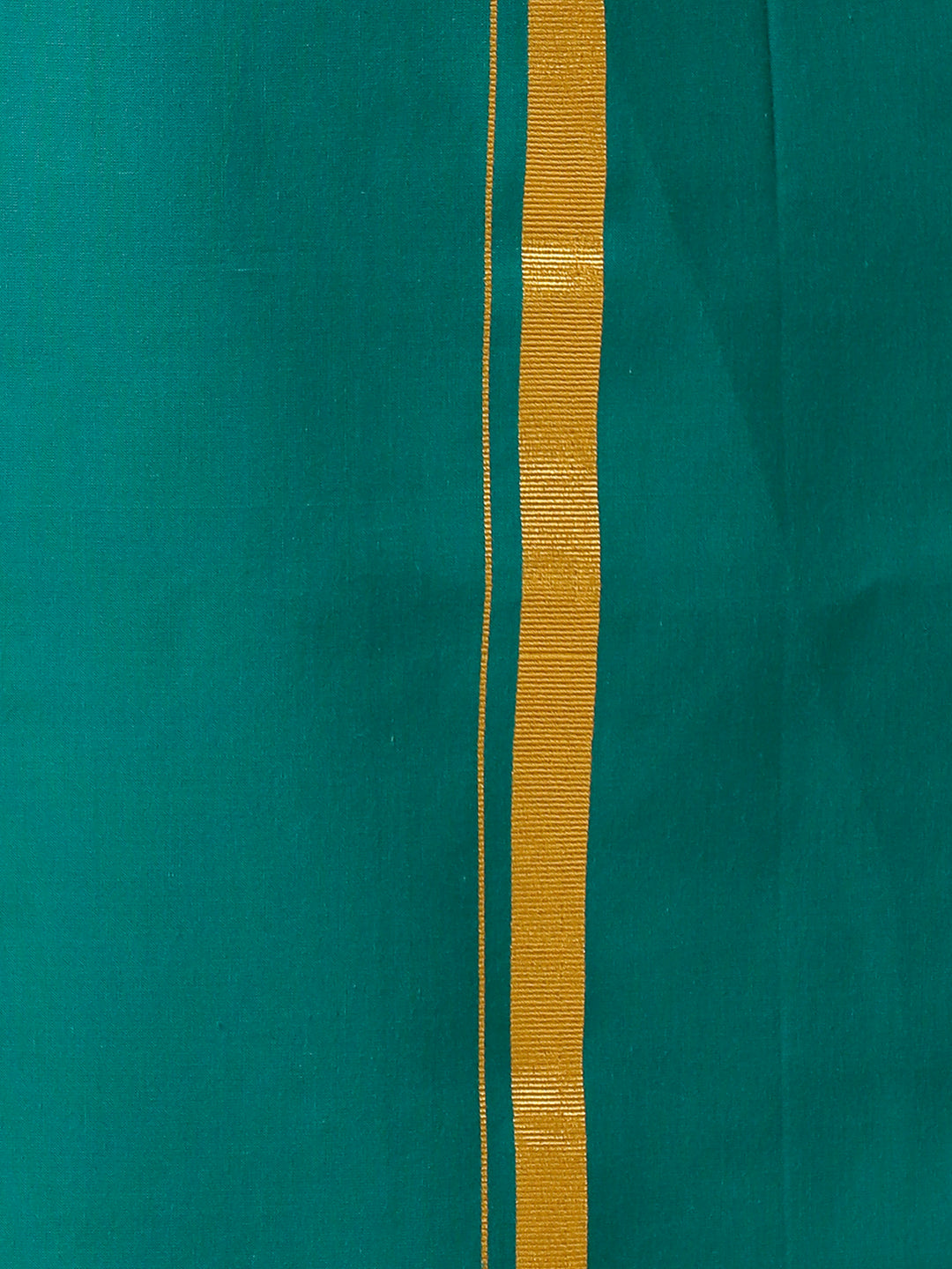 Men Cotton Blend Single Layer Green Dhoti with Gold Jari Border Cosmic 11