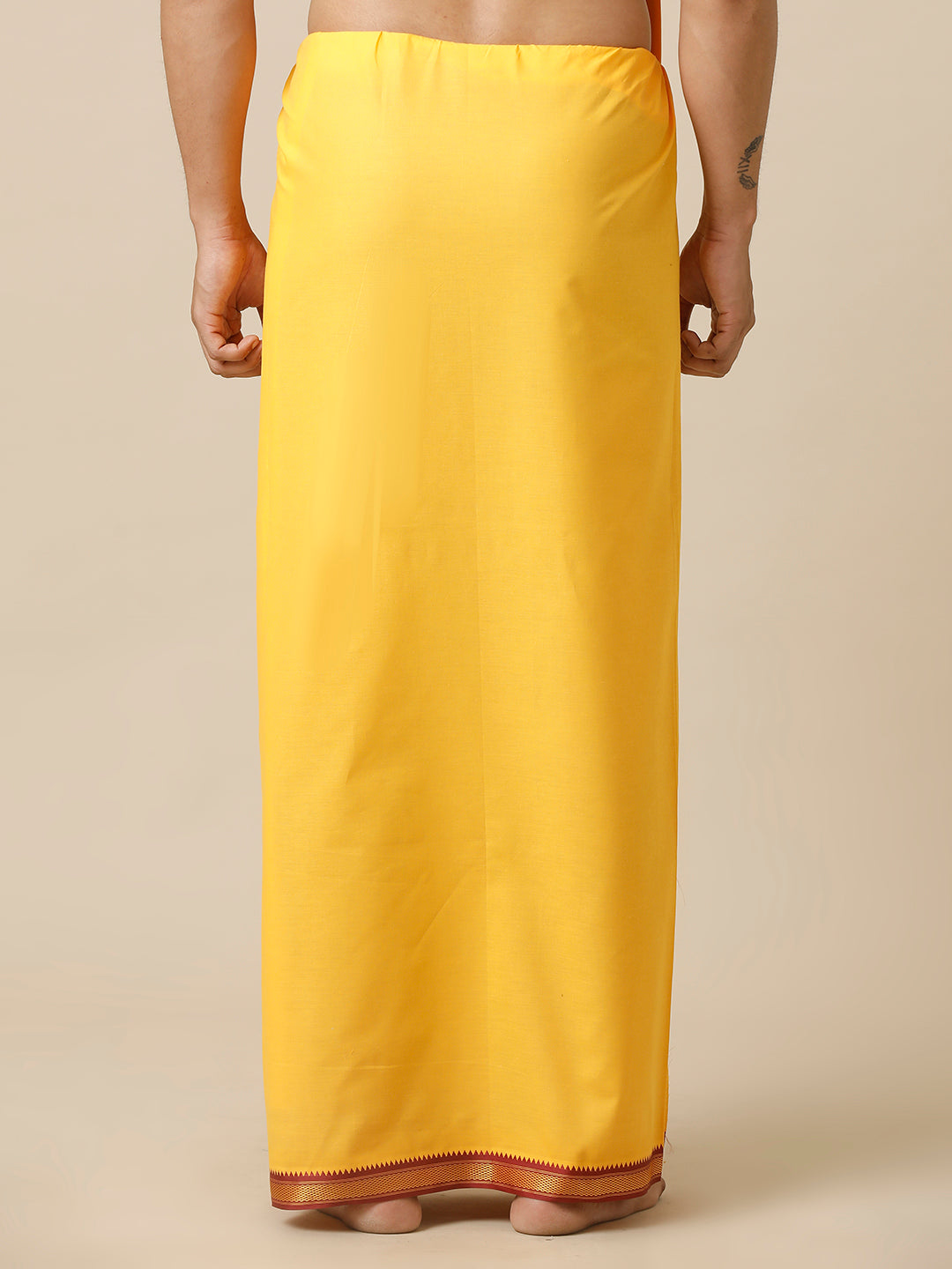 Men 100% Cotton Single Layer Mango Dhoti with Mayilkhan Border Brindhavan