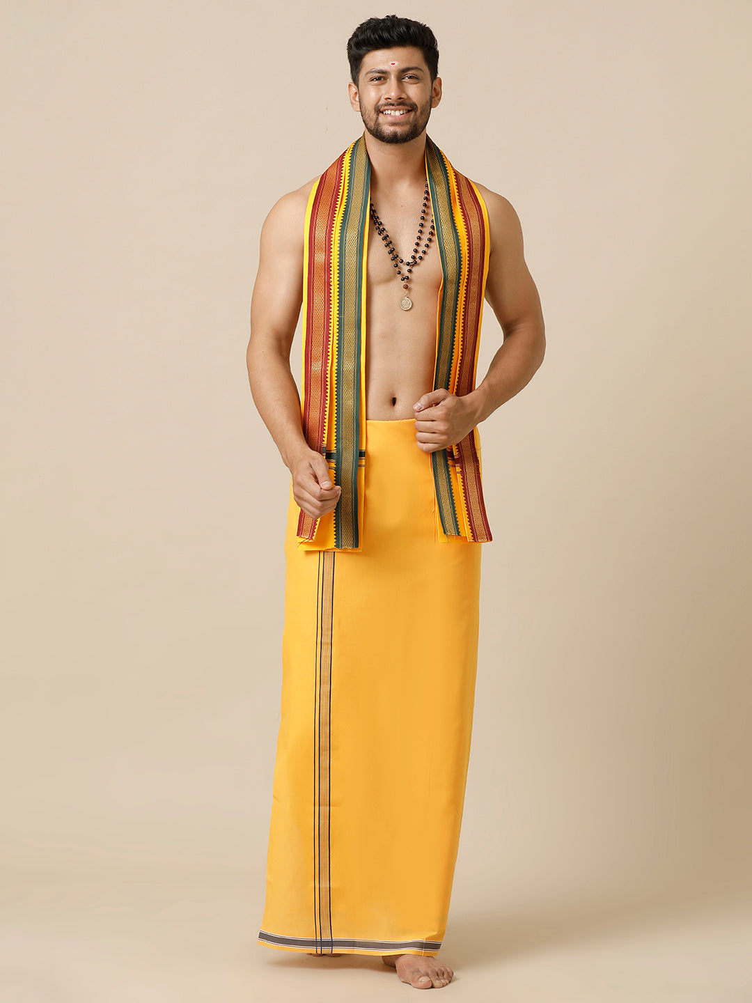 Mens Yellow Dhoti with Fancy Border Charming Line Colour 19