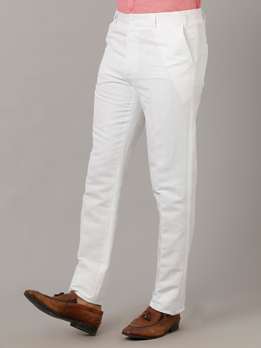 パンツ PT01 cotton linen 1pleats white pants Premium Linen Cotton White Regular Fit Pants
