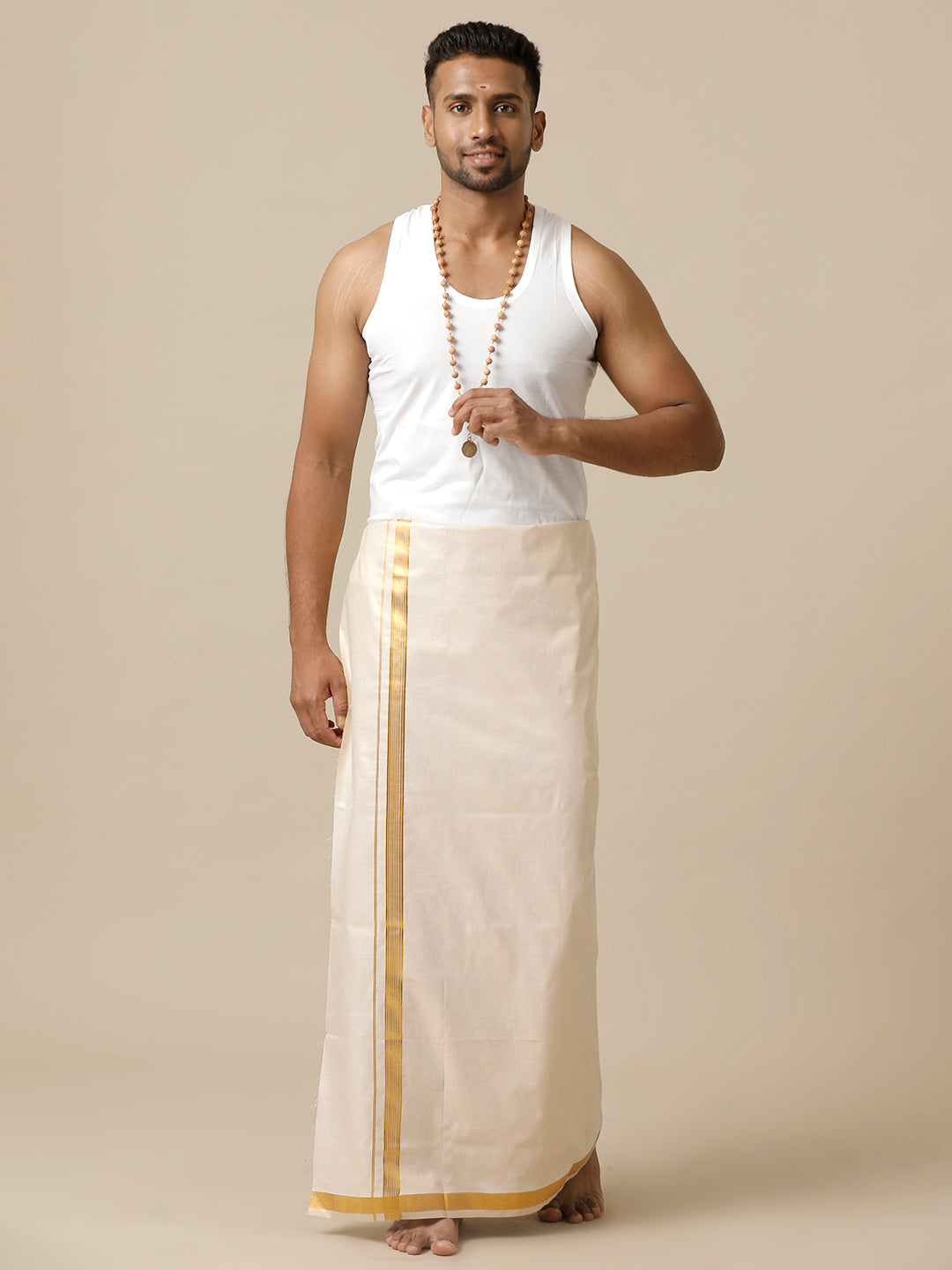 Men Tissue Single Layer Gold Dhoti with Jari Border Smart Hero