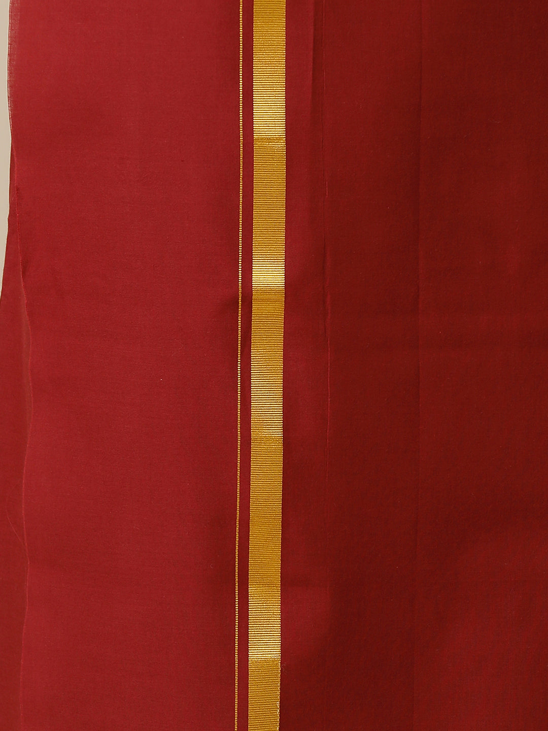 Men Cotton Blend Single Layer Maroon Dhoti with Gold Jari Border Cosmic 15