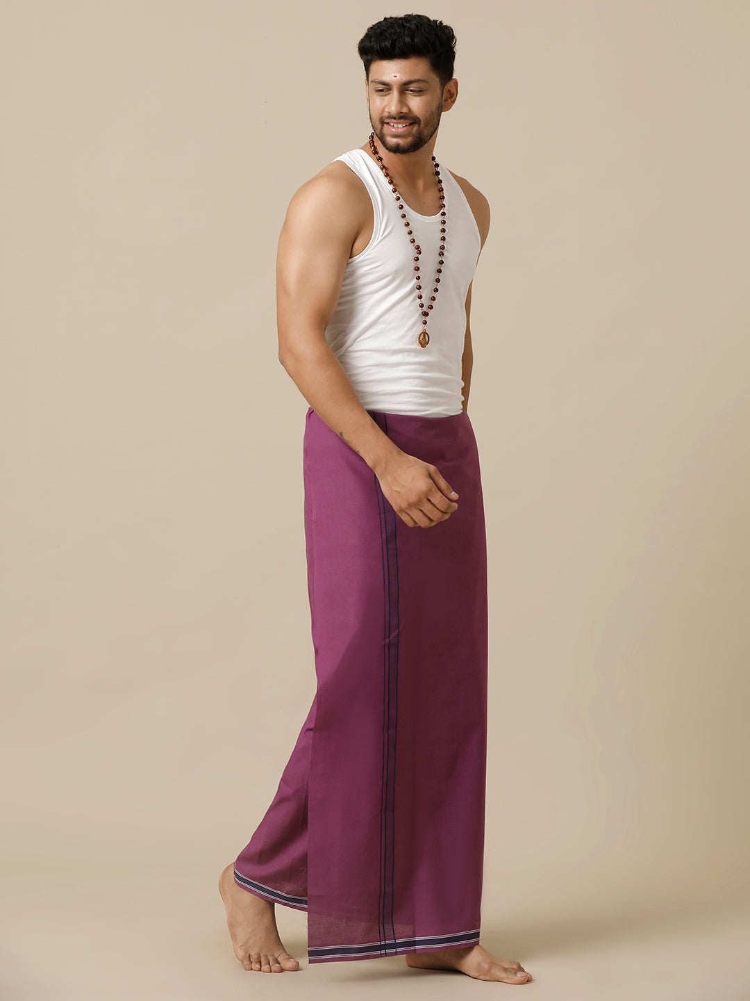Mens Violet Dhoti with Fancy Border Charming Line Colour 18