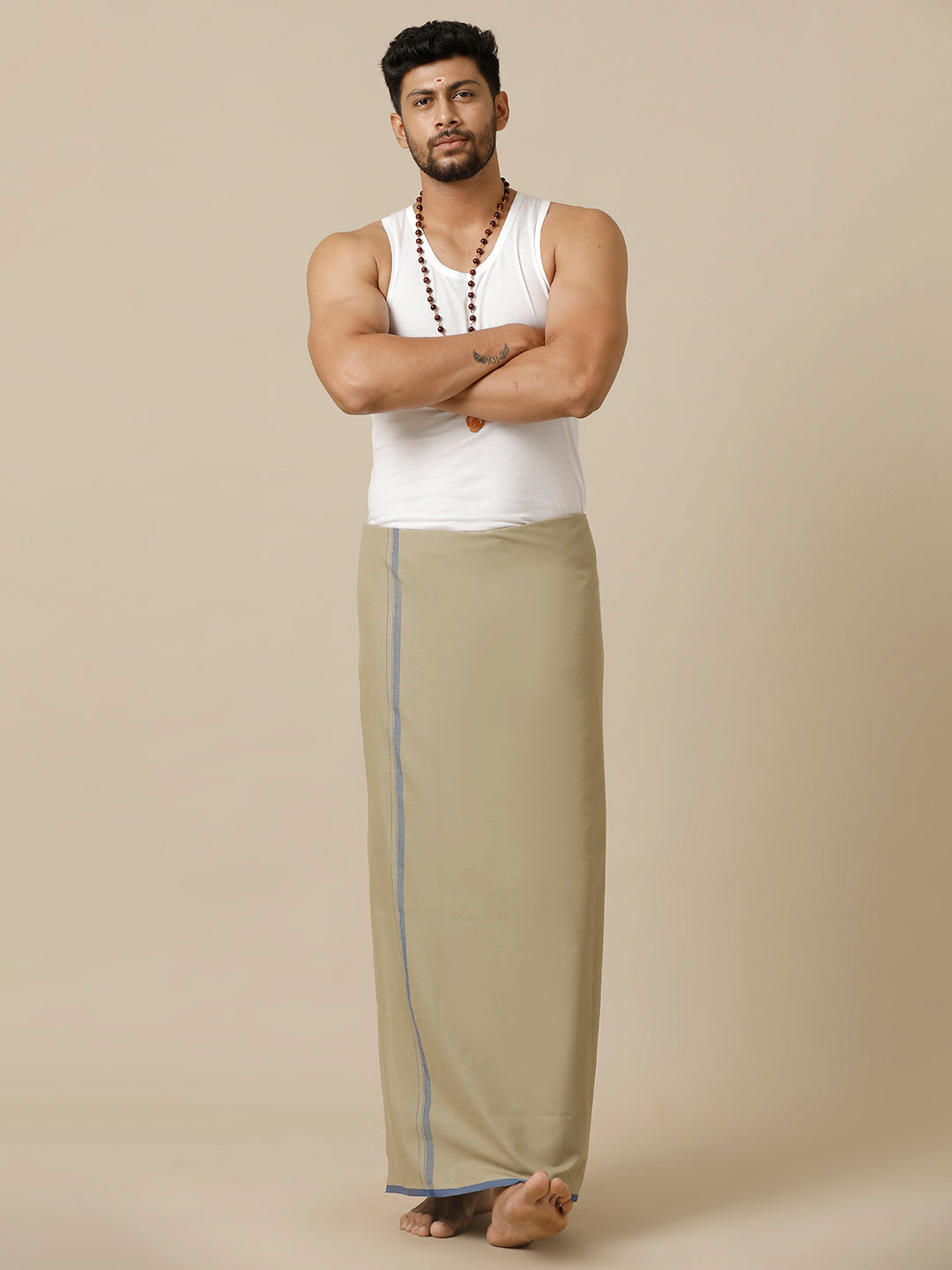 Mens Olive Lungi with Fancy Border Enrich Colour 15 (OLGY)