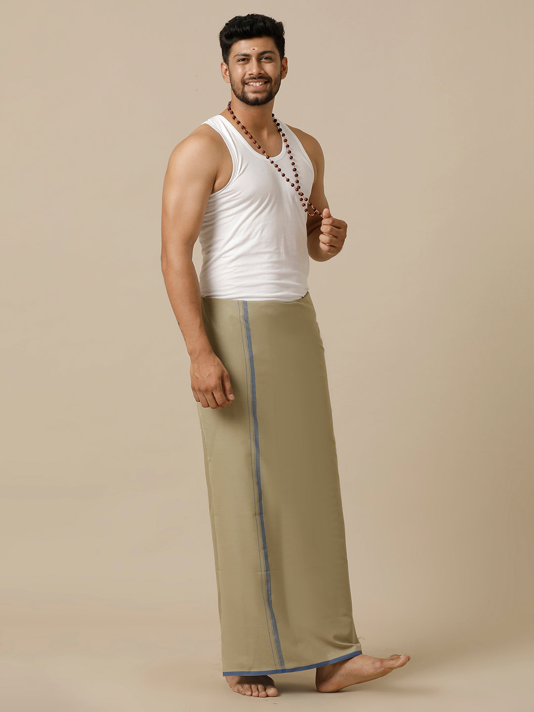 Mens Olive Lungi with Fancy Border Enrich Colour 15 (OLGY)