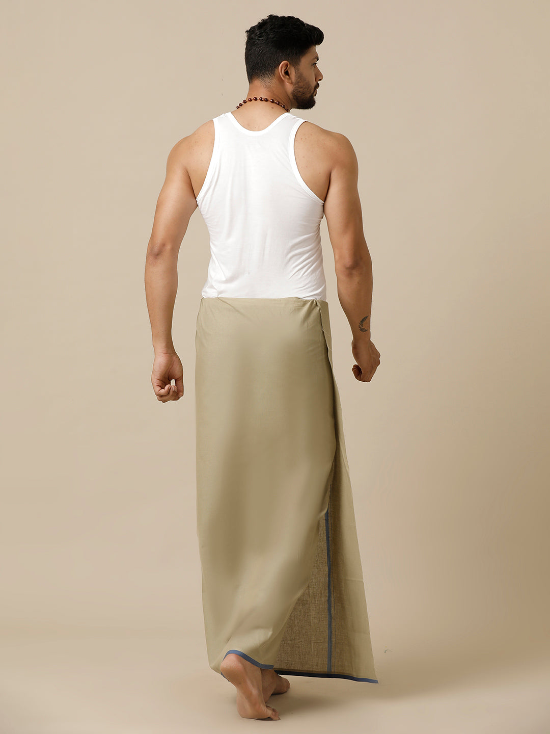 Men Cotton Blend Single Layer Olive Grey Dhoti with Assorted Border Enrich Colour 15