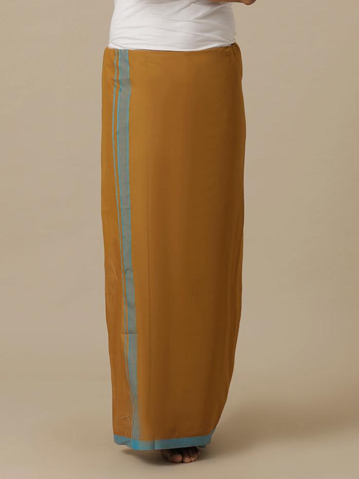 Men 100% Cotton Single Layer Mustard Dhoti with Assorted Border Ahimsa