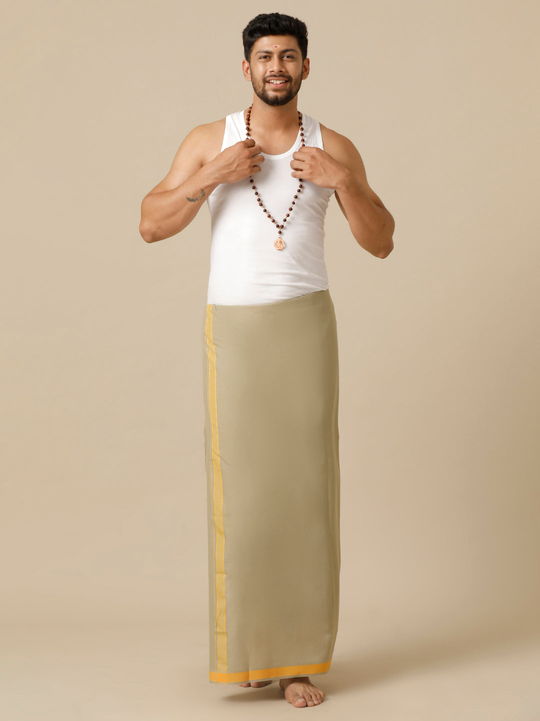 Mens Olive with Fancy Border Dhoti Mystyle Colour 15 (OLGY)