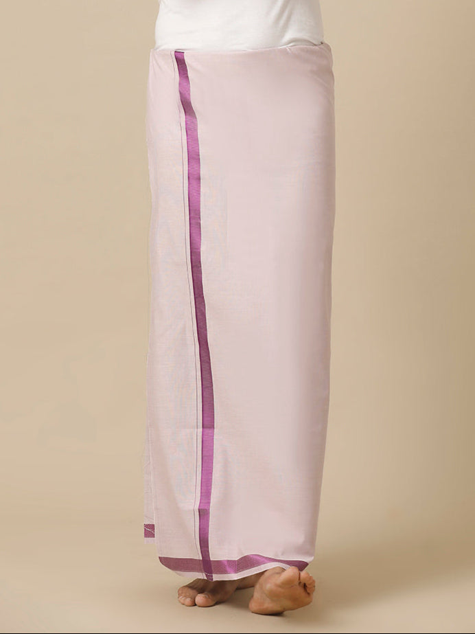 Men Tissue Single Layer Purple Dhoti with Big Border Extreme