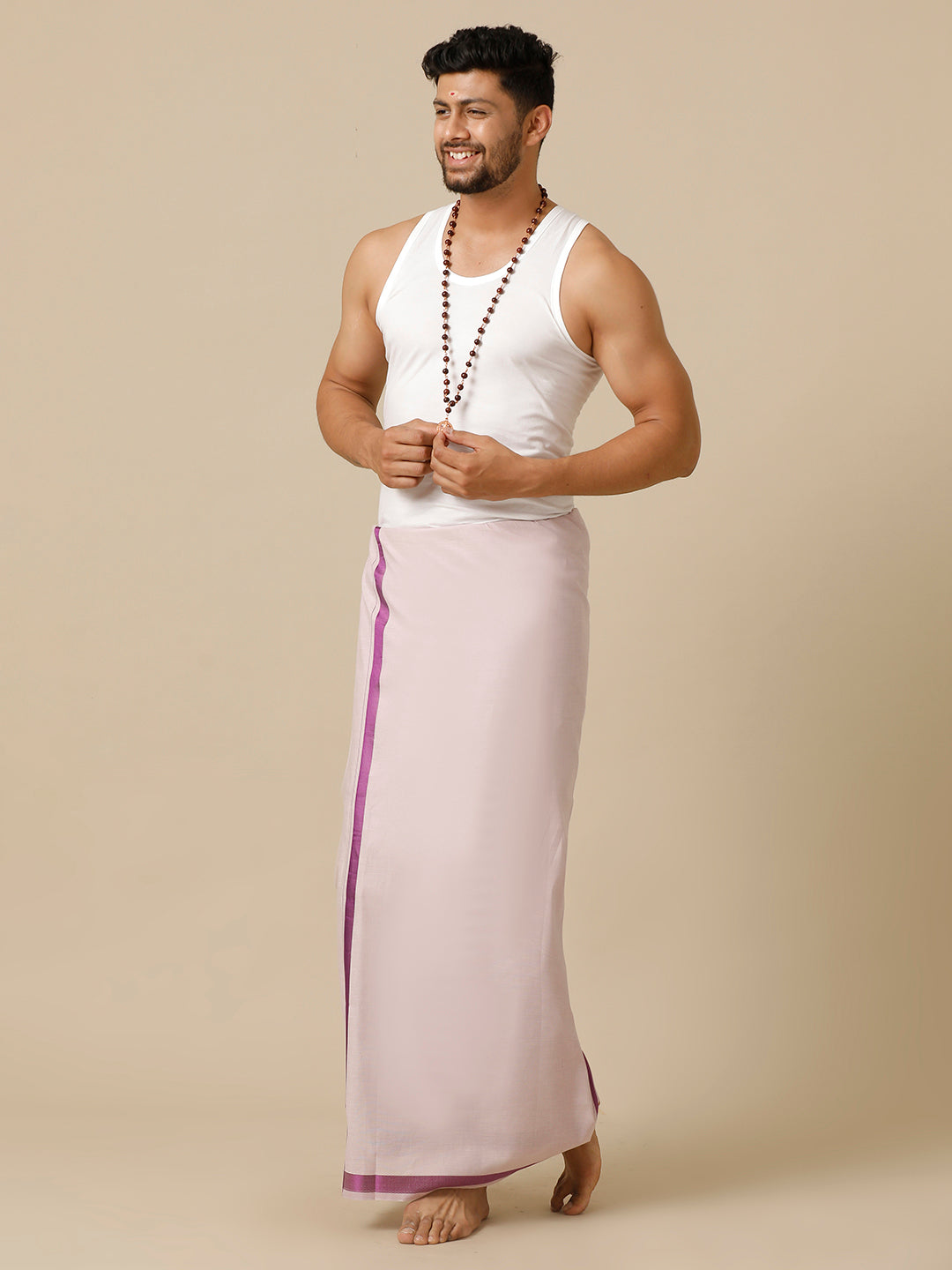 Men Tissue Single Layer Purple Dhoti with Big Border Extreme