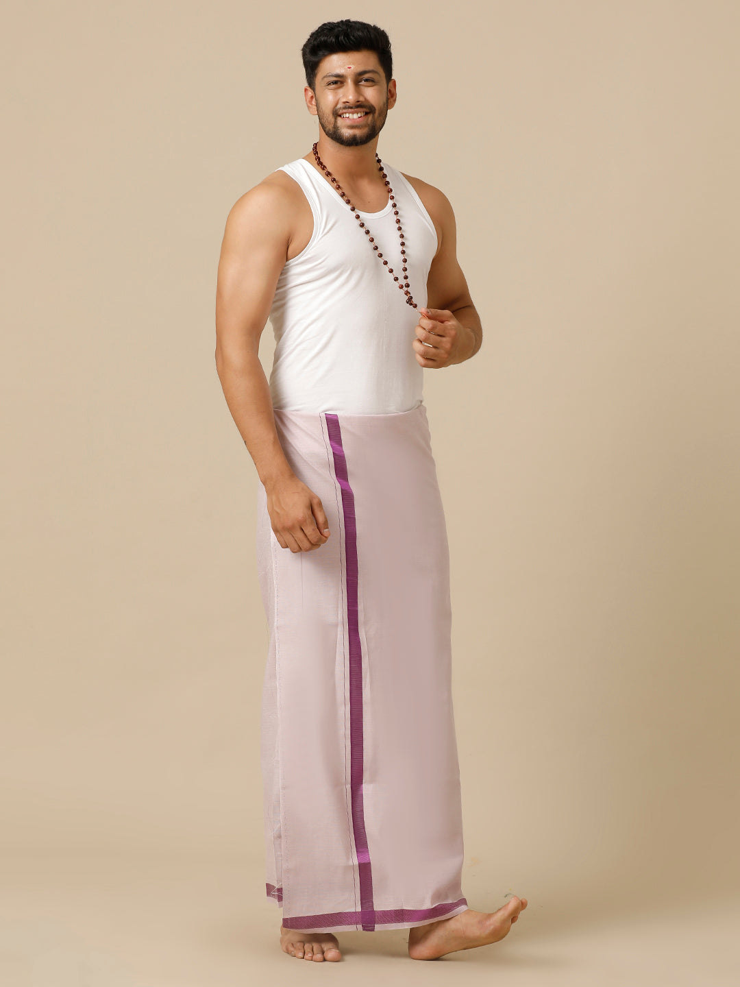 Men Tissue Single Layer Purple Dhoti with Big Border Extreme