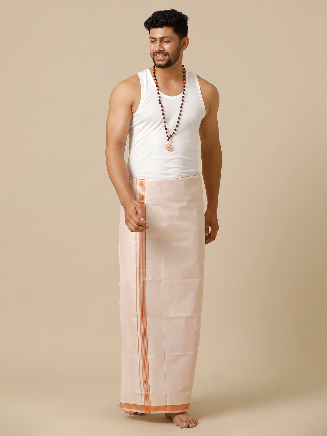 Men Tissue Single Layer Copper Dhoti with Jari Border Tissue Grand