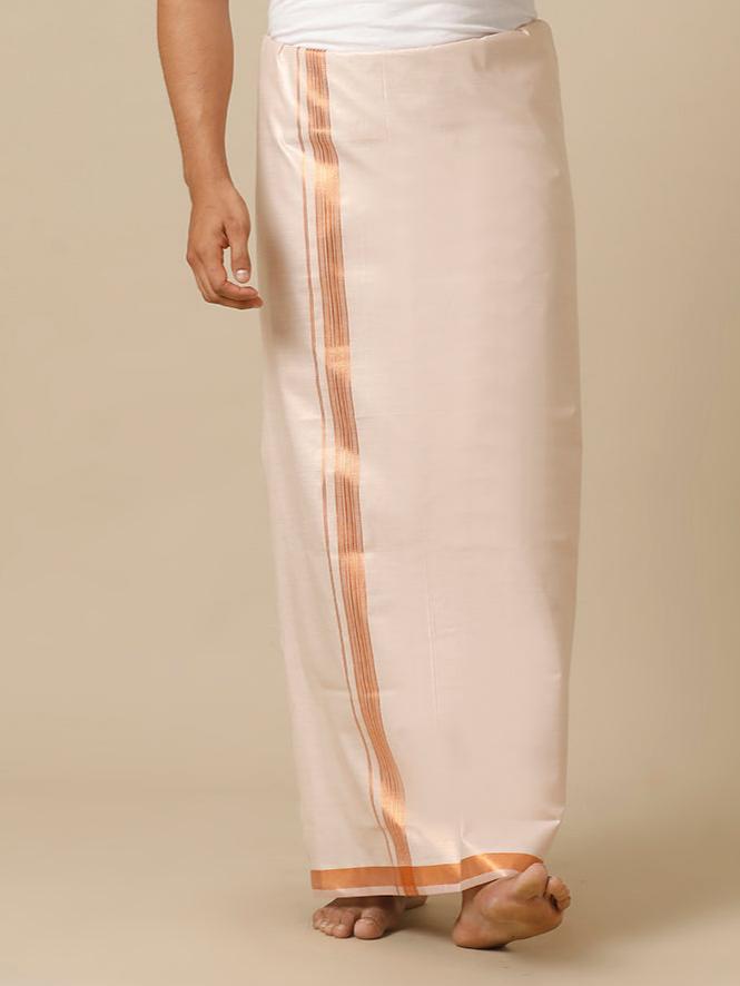 Men Tissue Single Layer Copper Dhoti with Jari Border Tissue Grand