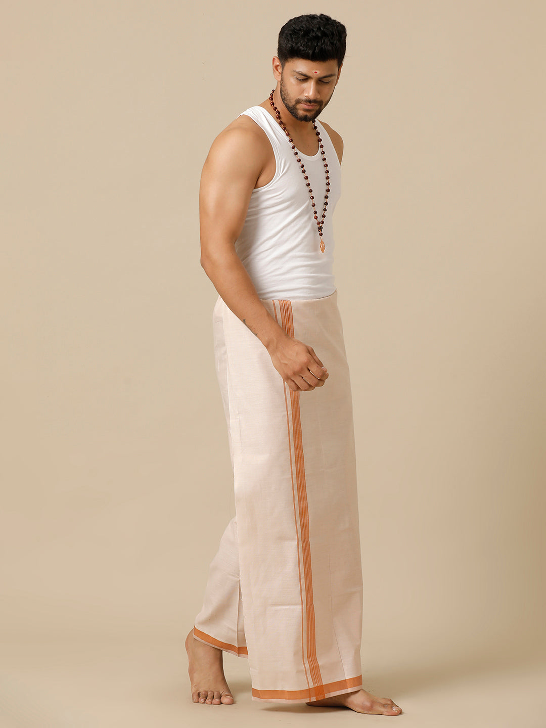 Men Tissue Single Layer Copper Dhoti with Jari Border Tissue Grand