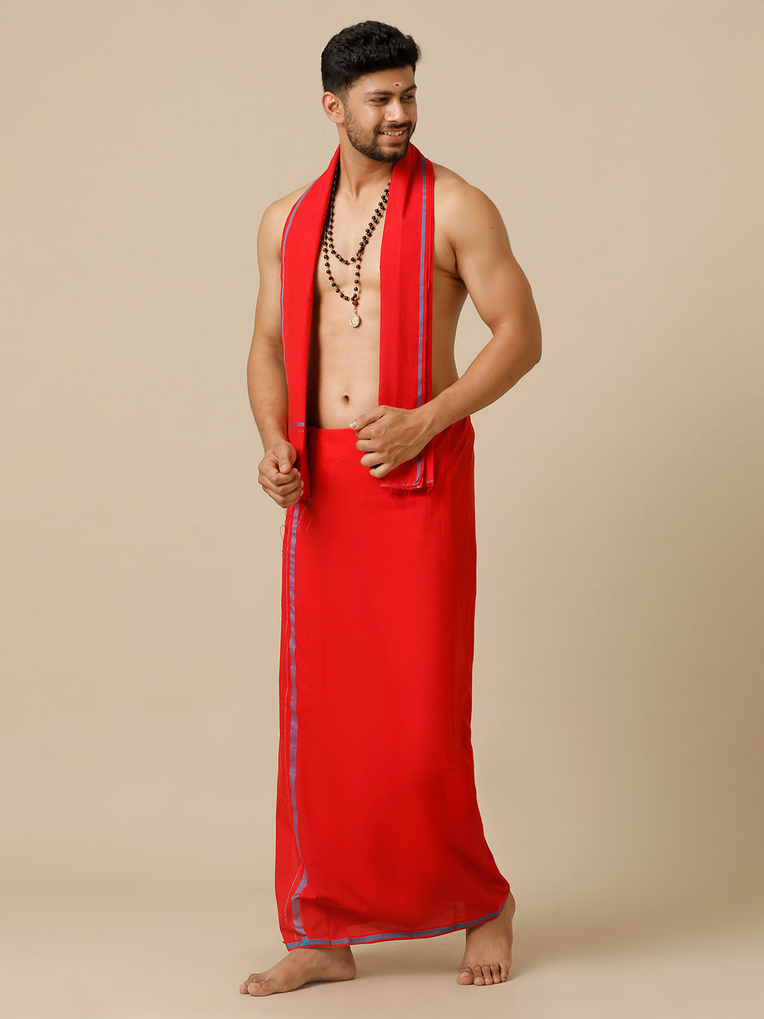 Mens Devotional Dhoti & Towel Combo Makara Jyoti Red