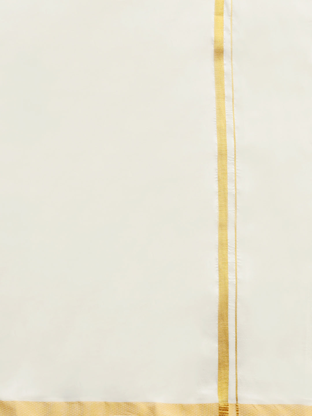 Men Readymade Cream Dhoti & Towel Set with Gold Jari Silk Plus