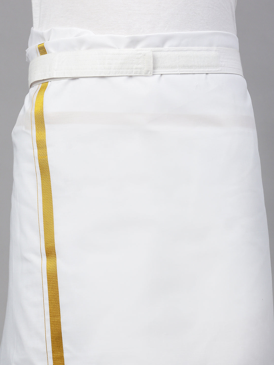 Mens Adjustable Single Dhoti White with Gold Jari Border 248