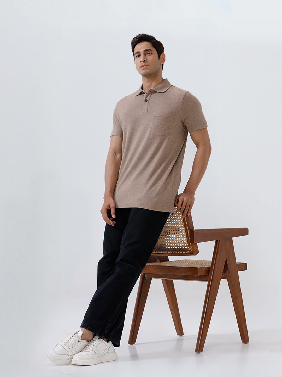 Men TENCEL™ Modal Fibers with Micro technology Polo T-Shirt Brown Heather EMP9
