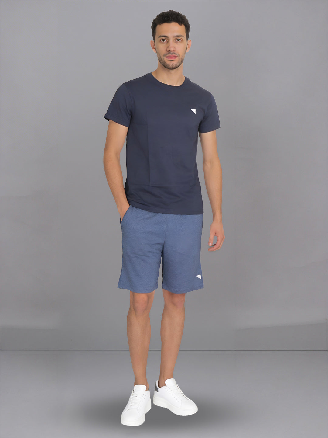 Men Navy Crew neck T-Shirt with Denim Shorts Combo ES10