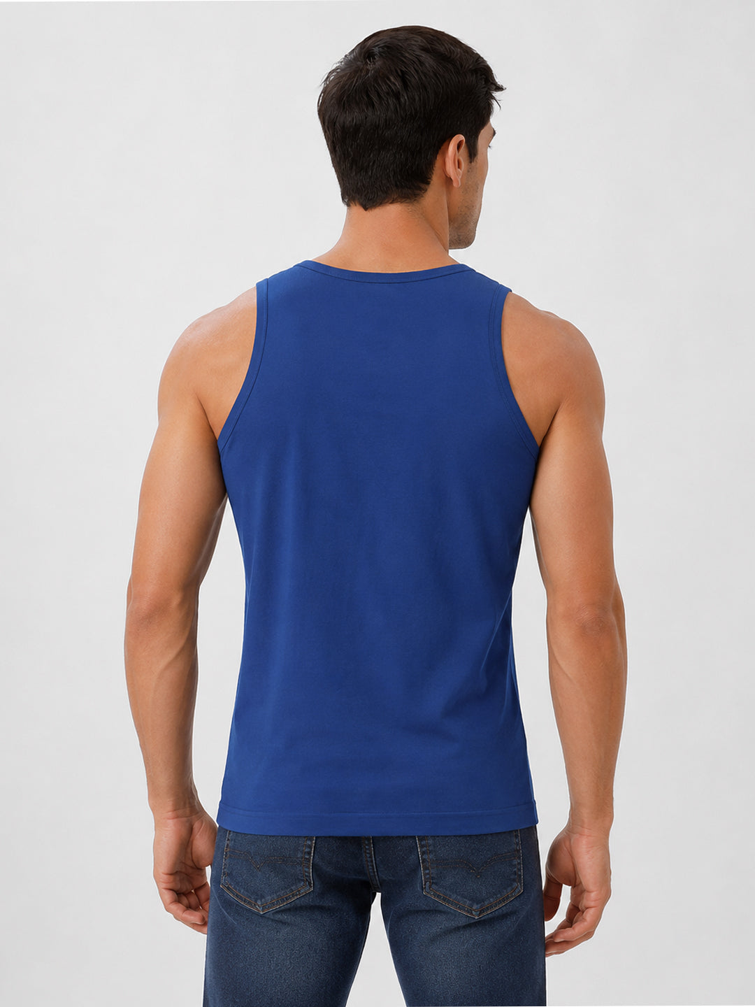 Men 100% Combed Cotton Ocean Blue Vest RN Sukra (Pack of 2)