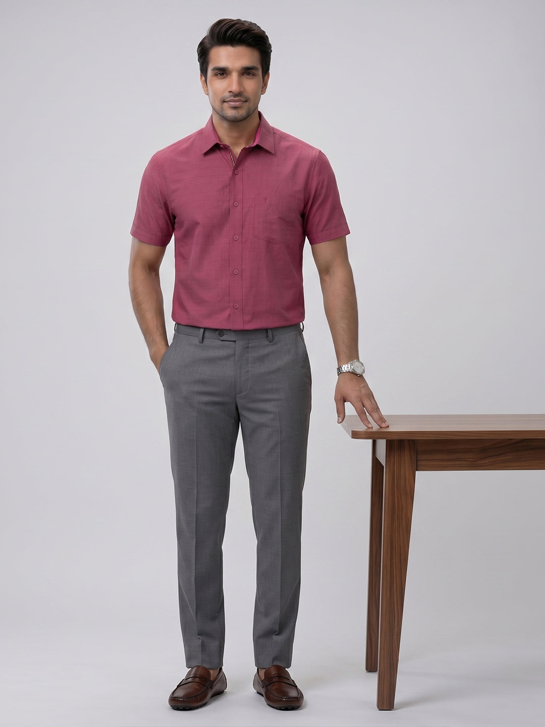 Pack of 2 | 100% Cotton Smart Fit Shirts - Dark Blue & Maroon