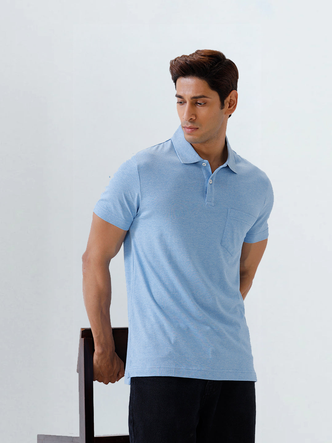Men TENCEL™ Modal Fibers with Micro technology Polo T-Shirt Sky Heather EMP7